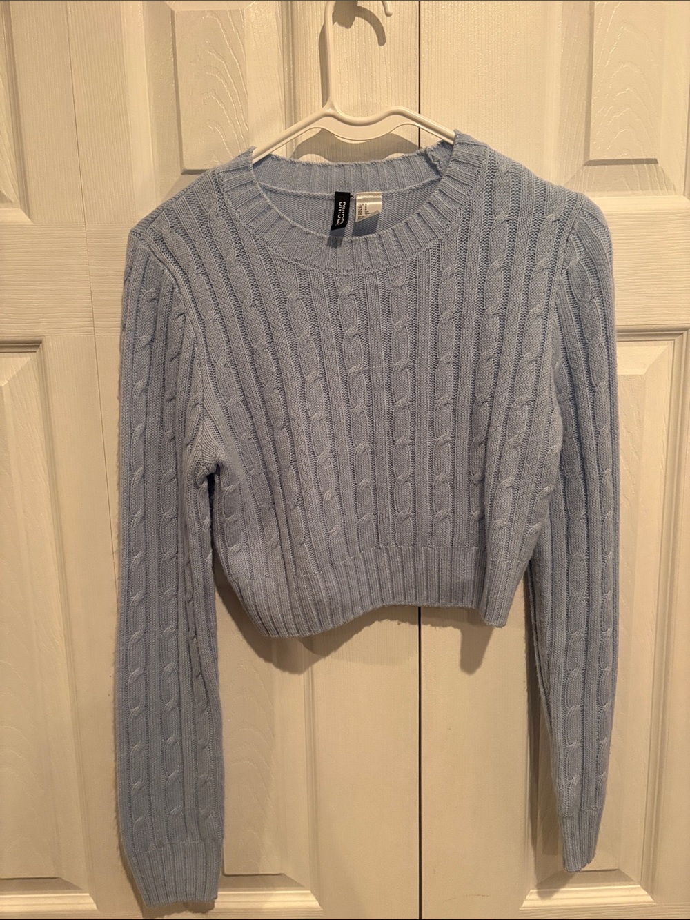 Divided Light Blue Cable Knit Cropped Sweater